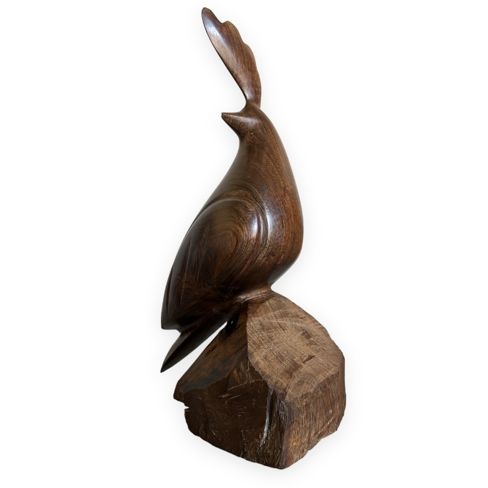 Vintage 11" Large‎ Ironwood Quail Bird on Rock Wood Sculpture Carving READ